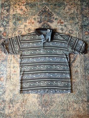 Vintage Bugle Boy Striped Abstract Polo Shirt Size XXL